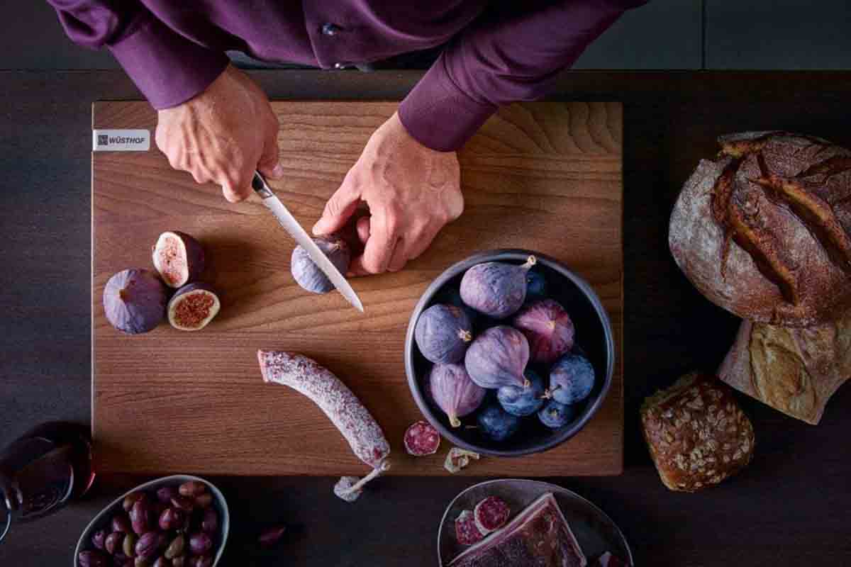 Wusthof’s Classic 8 Inch Ikon great chef's knife cutting figs