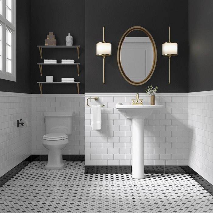 black color paint bathroom and white black flooring