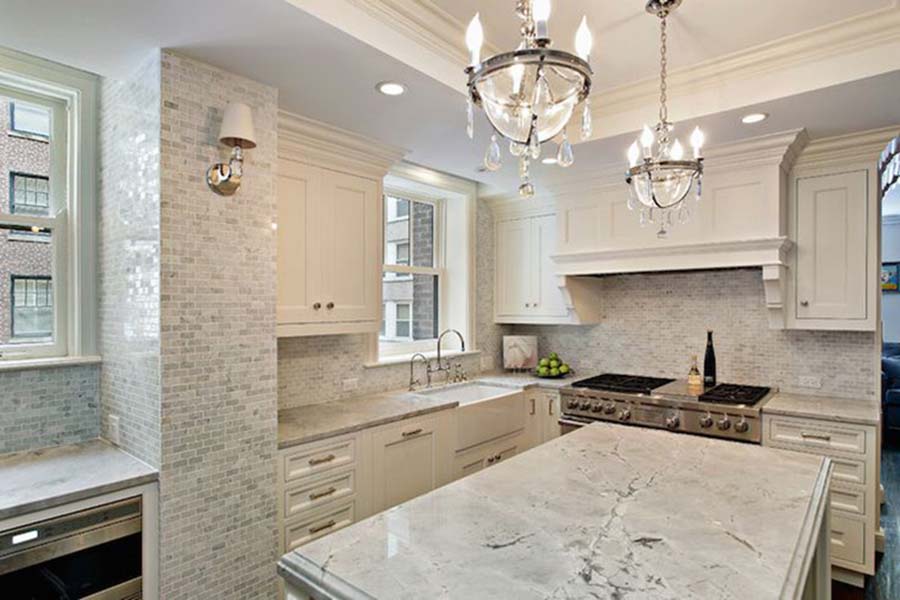 polished Taj Mahal Quartz countertop