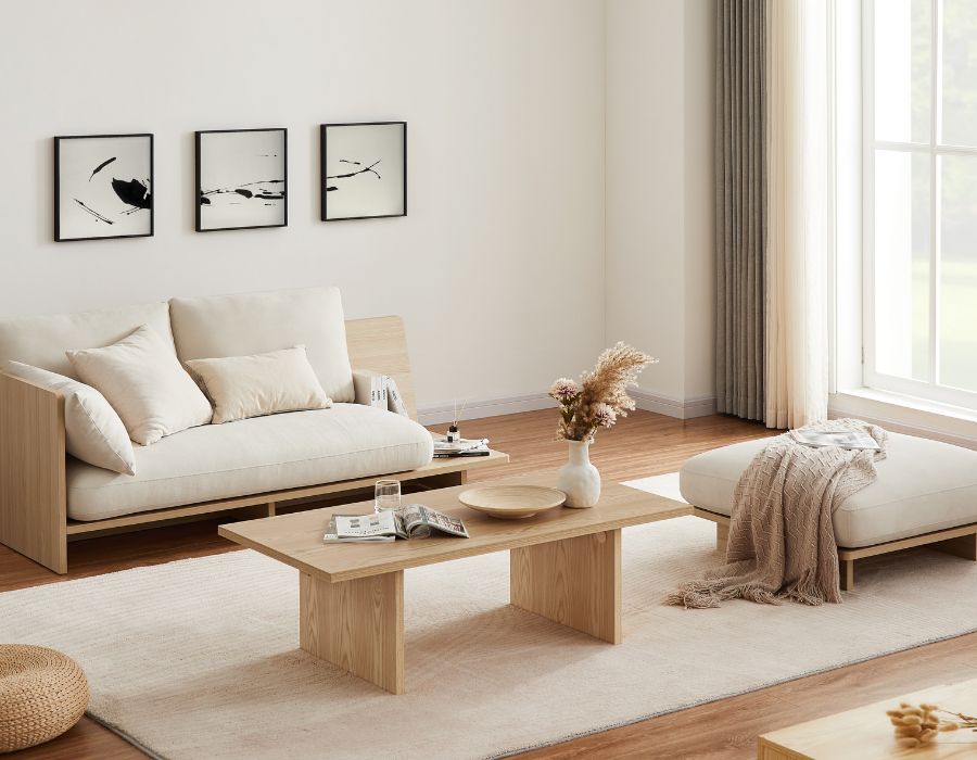 Japandi lounge in a minimalist bedroom