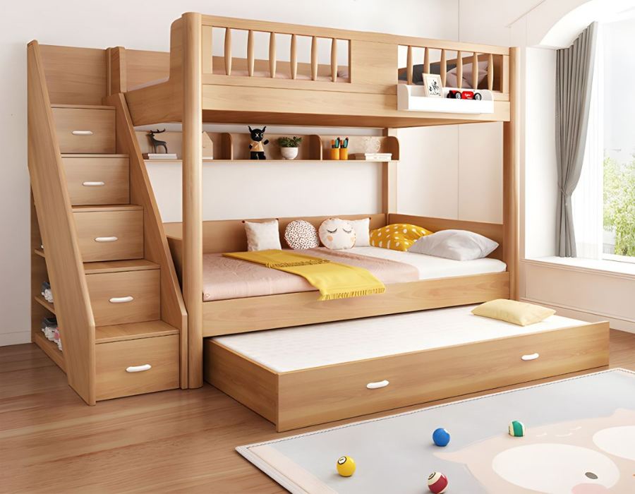 Scandinavian bunk bed made of solid wood