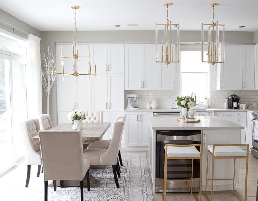bright and airy modern kitchen and dining