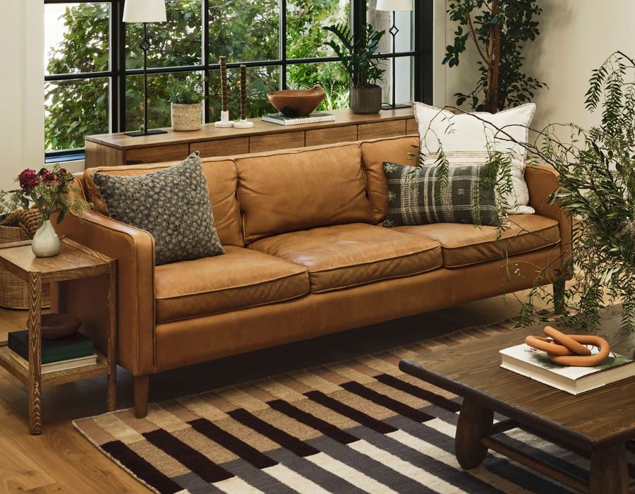 leather sofa with luxurious 1950s silhouette