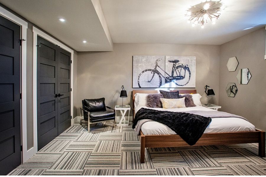 neutral basement guest room