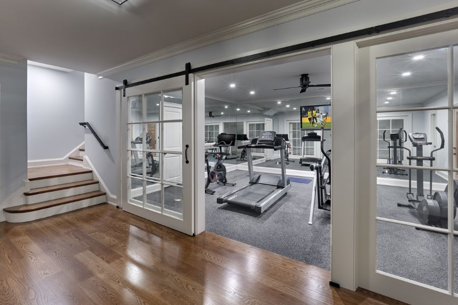 gym room with oak floor