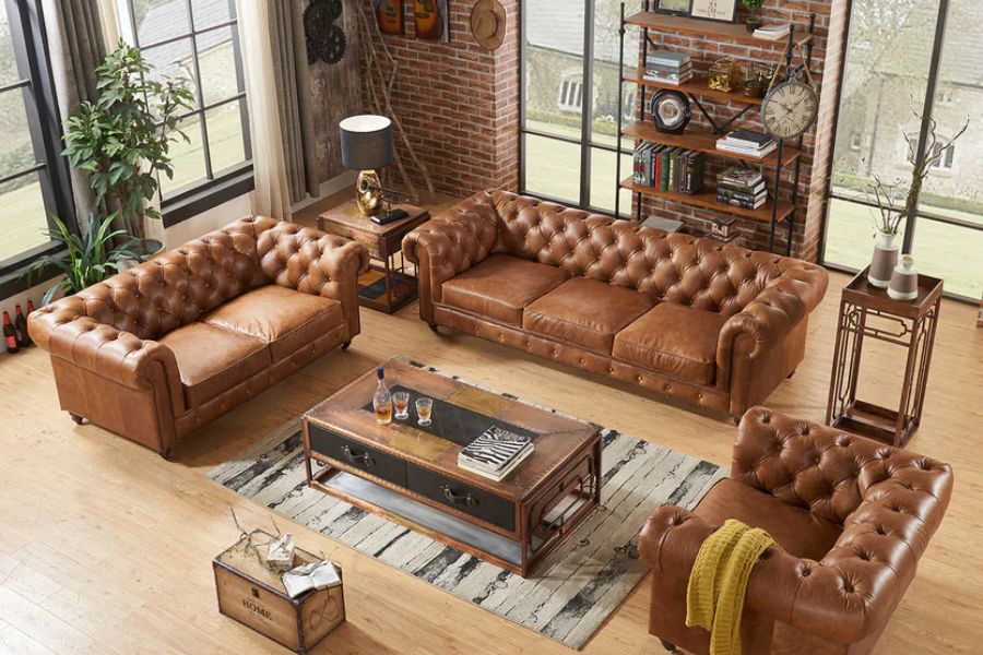 light brown faux leather full living room set