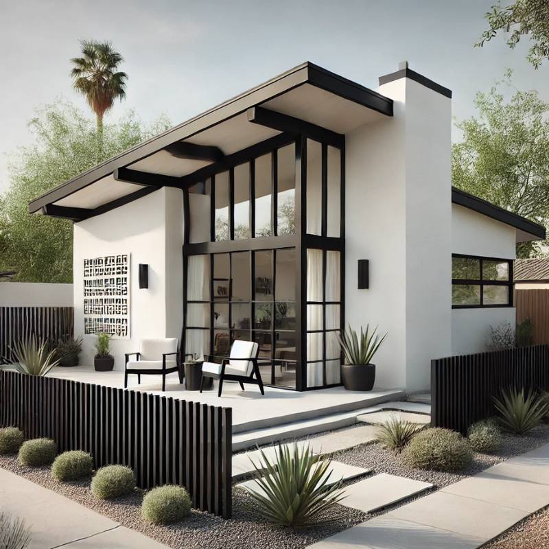 modern white house with black-framed windows