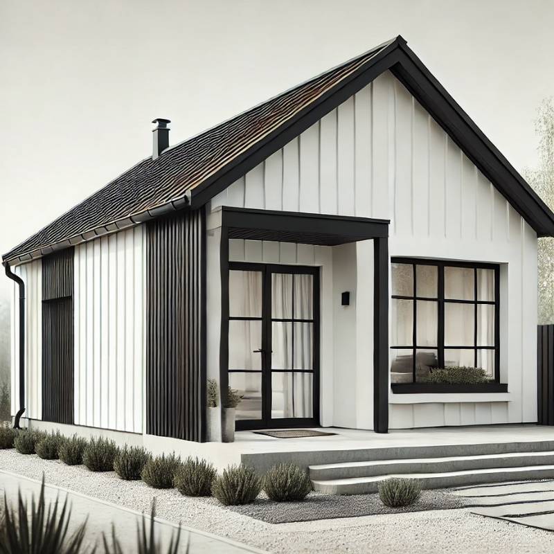 Nordic home with black wooden eaves