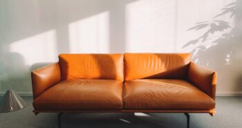 heavy orange leather couch