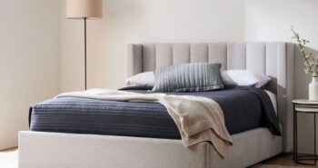 low-profile bed with no-show legs and tufted detailing